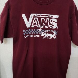 Vans Maroon Graphic Tee with White and Light Blue Print